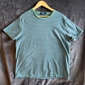 Polo Ralph Lauren Striped Tee Green Navy Custom‎ Slim Fit Mens XL Grunge Nirvana